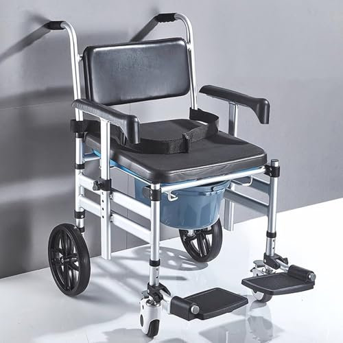 Chaise de toilette de douche avec roulettes et pieds pliables, chaises 4 en 1 avec toilettes intégrées, fauteuil roulant de douche portable pour personnes âgées, chaise de bain gériatrique