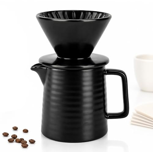 OJTOJT Filtro da caffè in porcellana con tazza, caffettiera da 500 ml con filtro in porcellana, con tazza in ceramica, ideale per la casa e in viaggio