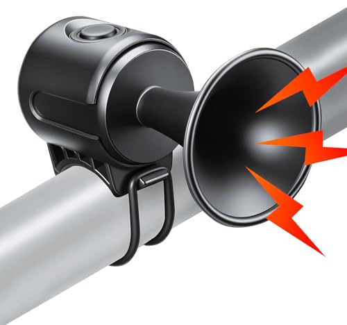 Onvian Electric Bike Horn, 120db Bicycle Horn for 22.2-32mm Handlebars, Electronic Bike Bell with 3V Battery Operated, IPX4 Waterproof Bike Horn for Adults Kids Bike, Scooter, Ebike, Easy Installation