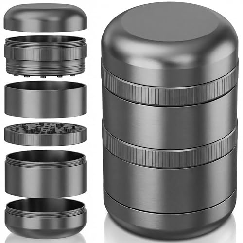 Viberium Grinder Metallo 60 mm- Grinder Belli Tritino, Grinders Kit Original, Accessori per Erbe, Herb Crusher Professionale, Macinino, 4 Pezzi, Grigio