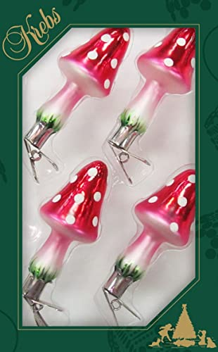 Dekohelden24 Lauschaer Christbaumschmuck - 4er Set Pilze rot/Weiss mit Clip, 11,4 cm