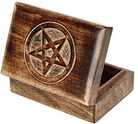 Ajuny Handcrafted Decorative Wooden Jewelry Box Star Design Hand Carved Multipurpose Keepsake Storage Organizer Travel Treasure Chest Trinket Holder Great for Gifts 7x5 Inch