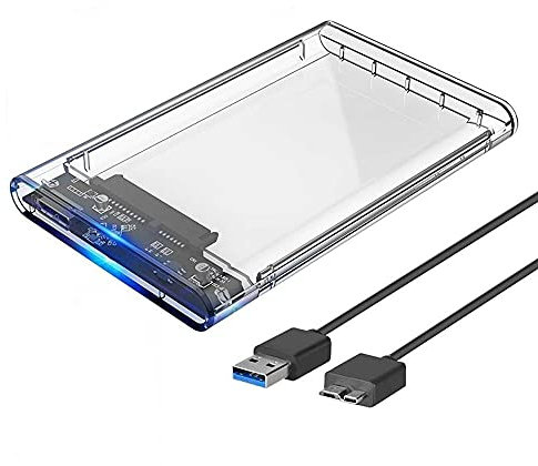 2.5 Inch HDD Enclosure - Hard Disk Drive External Case Caddy - USB 3.0 SATA, for HDD, Solid State Drive SSD - Tool Free - CLEAR