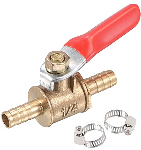 sourcing map Laiton Air Vanne à bille Fermer Arrêt Interrupteur 6mm Tuyau Barbillon à 6mm Tuyau Barbillon avec Pinces Rouge Poignée