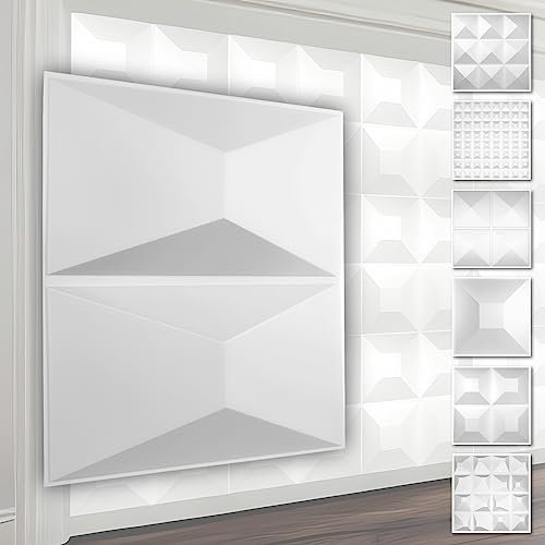 Paneles de pared de PVC 3D - Revestimiento de pared 3D blanco - motivos piramidales (2QM paquete económico HD028 50x50cm) Decoración de pared interior lisa moderna