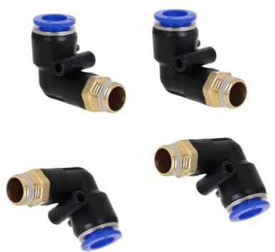 Racor atornillado neumático en ángulo de 90° 1/4 a 10 mm, 4 unidades, conexión de aire comprimido, conexión de enchufe, calidad industrial