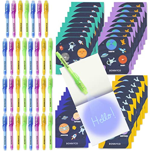 BONNYCO Penna Invisibile e Taccuino, 32 Pezzi Spazio. Gadget Compleanno Bambini, Regalini Fine Festa Compleanno Spazio. Regalino Fine Festa, Giocattoli Pignatta. Gadget Bambini, Scuola, Bomboniere