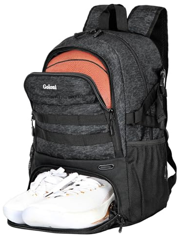 Goloni basketryggsäck, stor basketväska med bollfack och skofack, sportväska passar volleyboll, fotboll, Svart, L, Fotboll, basket, volleyboll och fotbollssporter