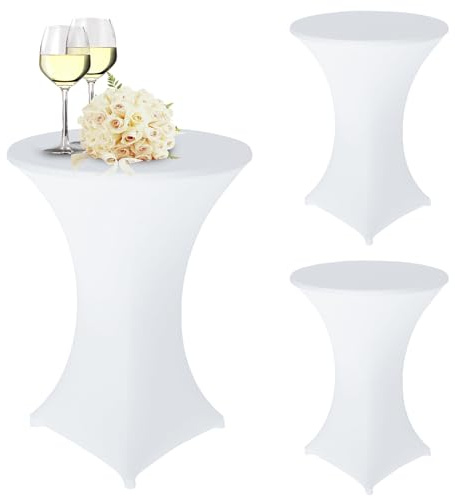 Nizirioo 3 Stück Stretch Stehtischhusse, Stretch Stehtisch Husse, Stehtisch Hussen Verstärkung Im Fußbereich Tischhussen Stretch-Husse Stretch-Tischdecke Rund Hussen Für Stehtische(80×110cm,Weiß)