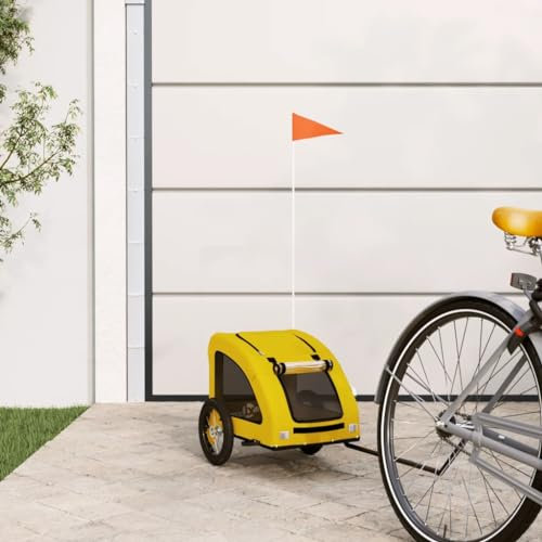 FENLAX Fahrradanhänger Gelb Oxford-Gewebe und Eisen 124x53x53 cm Haustier Fahrradanhänger Haustieranhänger Fahrrad Hundeanhänger Hunde-Fahrradanhänger für Hunde und Andere Haustiere