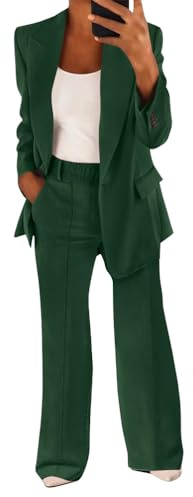 shownicer Tailleur Donna Eleganti Pantaloni e Giacca da Cerimonia Completo Blazer a Maniche Lunghe Tuta Elastici in Vita Set di Abiti in Tinta Unita Due Pezzi Elegante Suit A Verde M