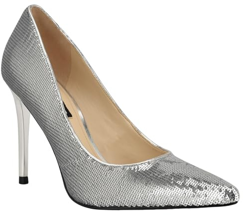 Nine West Women's Fresh Pointy Toe Pump, Silver Sequin 040, 8.5 UK