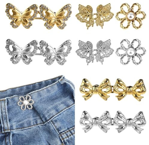 8 Sets Knöpfe Hosen Enger Machen, Schmetterlingsform Hosen Enger Machen Clip Blütenform Waist Clip Fliege-Form Hosenknopf Zum Enger-Machen Jeans Knöpfe Ohne Nähen Verstellbare Jeansknöpfe