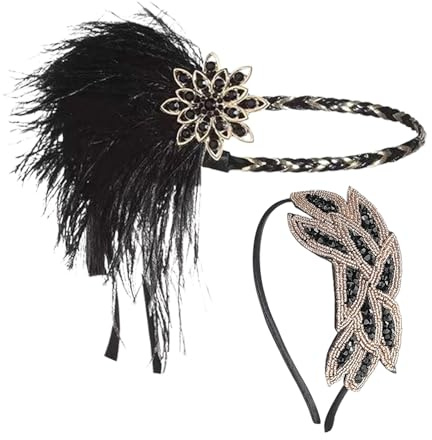 1 Bandeau En Plumes Et 1 Bandeau En Perles De Riz, Couvre-Chef Rétro, Accessoires Vestimentaires, Adaptés Aux Danses, Banquets Et Fêtes