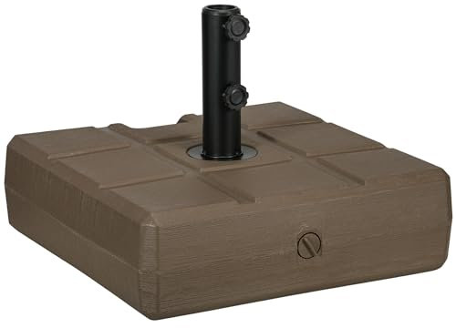 Outsunny Base per Ombrellone da Giardino Riempibile con Maniglia Incorporata e Beccuccio Laterale, Basamento per Ombrellone in HDPE, per Pali di Ombrelloni da Ø32/38/48 mm, 49x49x36.5 cm, Marrone