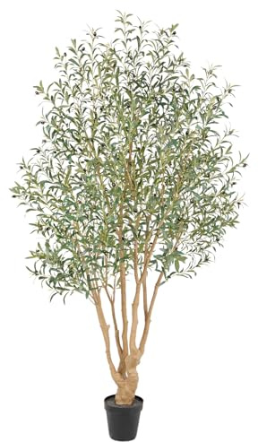 Nafresh Majestic Faux Olive Tree 8ft – Artificial Olive Tree Indoor & Outdoor with Lifelike Leaves & Textured Branches for Living Room, Office, Entryway,Patio