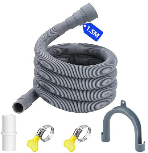 UZSUZZ Ablaufschlauch Verlängerung 1.5m, Ablaufschlauch Waschmaschine mit Bügel Verbinder und Schlauchschellen, Erweiterbar Schlauch Universal für Waschmaschine Geschirrspüler(1.5/2 m)