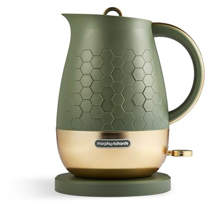 Morphy Richards Cassini Jug Kettle, 1.7L, 3Kw Rapid Boil, Precision Pour Spout, Boil Dry Protection, Cord Storage, Anti-Limescale Filter, Olivine Green & Gold, 103022