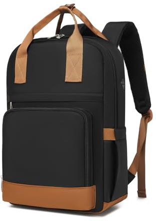 Kono Mochila para Ordenador Portátil 15,6 Pulgadas para Mujer, Negro/Marrón | Antirrobo, Repelente al Agua, Gran Capacidad, Organización Interior, Elegante, Instituto, Universidad, Trabajo y Viajes