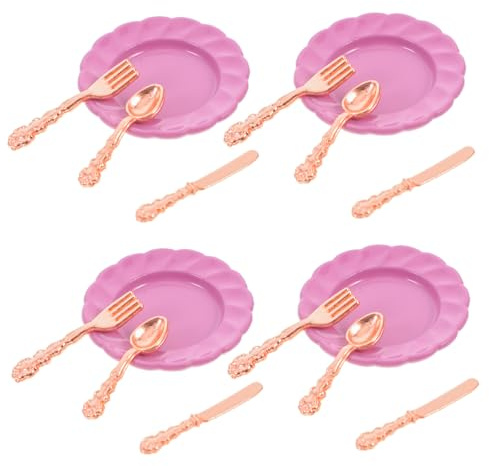 BESPORTBLE Vajilla Miniatura De Cubertería para Casa De Muñecas Incluye Platos Tenedores Cucharas para Decoración De Vajilla Miniatura y Accesorios De Cocina
