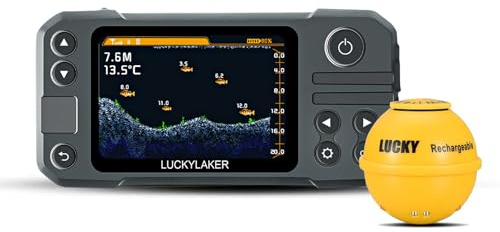 LUCKY Transducteur de Sondeur Portable pour Kayak Détecteurs de Poissons à Sonar sans Fil Sondeur de Profondeur Portable Rechargeable pour la Pêche en Bateau MT-202