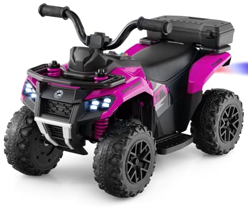Maxmass 6V Kids Ride on ATV Car, Battery Powered Electric Quad Bike with Spray Function, Horn, Music, LED Lights, Storage Basket, Children Toy Car Electric Vehicle for 18+ Months Old, 68 x 40x 42 cm