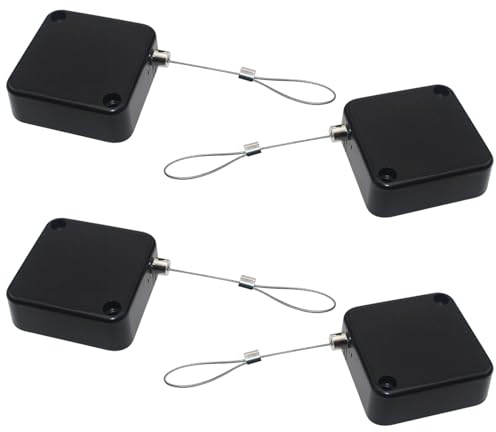 4 st infällbart säkerhetskabellås, 89,9 cm ståltråd, säkerhetslås, självhäftande anti-förlorat rep för detaljhandelsvisning, ABS-fodral, 4,6 x 4,6 cm storlek, 89,9 cm trådlängd
