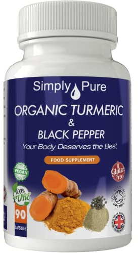 Simply Pure Organic Turmeric & Black Pepper | Inflammation & Chronic Pain | 605mg Capsules x 90 | 100% Pure Soil Association Certified | Gluten Free | GM Free | Vegan