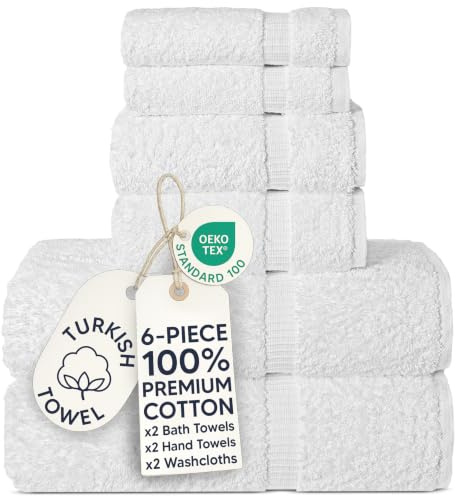 Chakir Turkish Linens Luxury Spa and Hotel Quality Premium Turkish Cotton 6-Piece Towel Set (2 x Bath Towels, 2 x Hand Towels, 2 x Washcloths)
