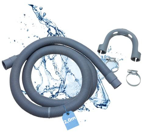 Lichtblau Ablaufschlauch Waschmaschine Geschirrspüler I Größe 2,0 m I Komplettes Set inkl. Bügel und Schlauchschellen I Wasserablaufschlauch universell verwendbar Hersteller unabhängig