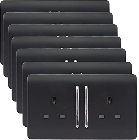 Trendi 2 Gang Artistic Modern Glossy 13 Amp Switched Plug Socket (7 Pack)