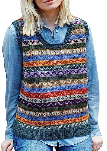 Pachamama Women Wool Tank Top Handknitted Fair Isle Multicoloured Handmade Extra Warm Sleeveless Jumper Fair Trade (as8, Alpha, l, Regular, Regular)