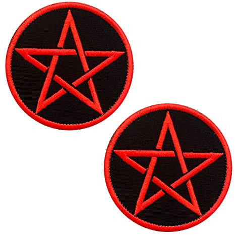 2 Piezas de Símbolos Paganos Góticos Pentagrama Gótico Punk Bordado con Gancho y Bucle Motociclista Parche para Coser en Ropa, Chaqueta, Jeans, Uniforme DIY Colección de Parches