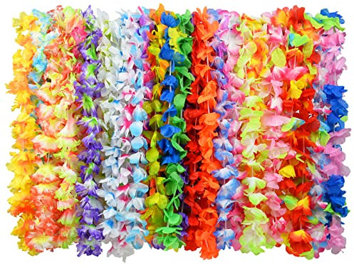 KEYIDO 36 Pack Hawaiian Garland Leis Necklaces Flower Garlands for Adults and Kids Hawaiin Neck Garland Multipack for Summer Tropical Hawaii Luau Beach Party Fancy Dress Decorations