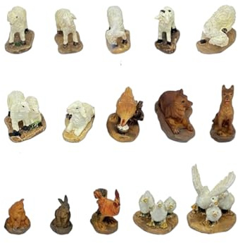Generico Set 15 Pezzi Animali in Miniatura per Presepe 2,5 x h. 2,5 cm in Resina Cani, Oce, Papere, Galline, Capre, Pecorelle Assortite Presepio Decorazioni Natalizie Paesaggio Scenario di Natale
