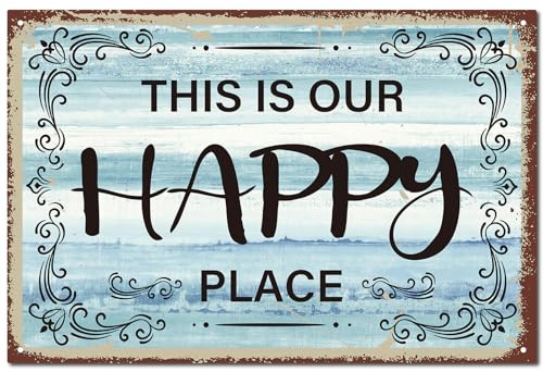 CREATCABIN This Is Our Happy Place Sign Decor Vintage Retro Tin Sign Metal Wall Art Placa de Hierro Pintura Cartel Mural Casa de Campo Decoración para Cocina, Sala de Estar Hogar 20x30cm