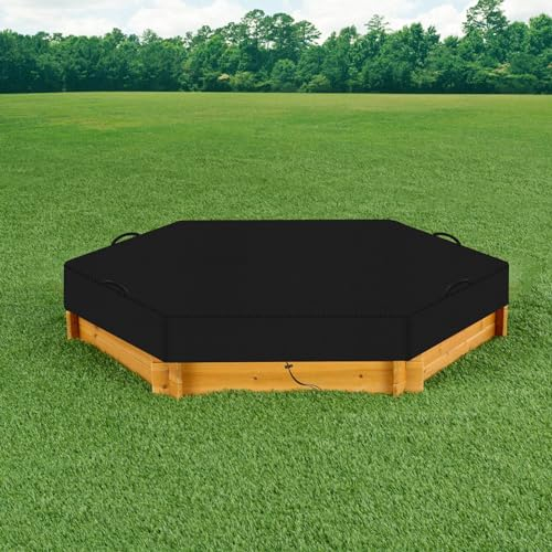 YBYHFAA Bâche pour bac à Sable hexagonale, Tissu Oxford 600D, Couvercle pour bac à Sable, Housse de Protection pour Piscine extérieure pour bac à Sable, résistante aux UV (Black,180 * 150 * 20CM)