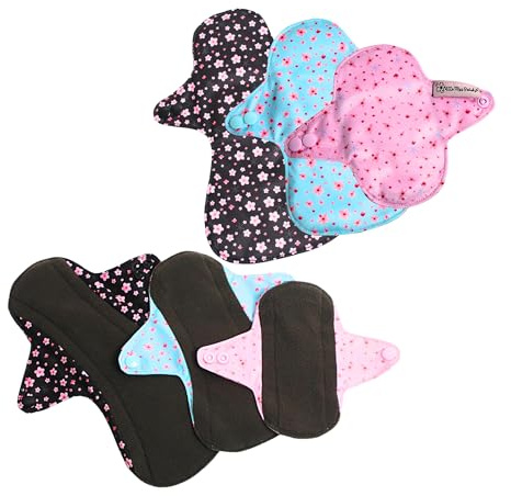 Little Miss Period Lot de 6 serviettes hygiéniques réutilisables multi-tailles pour flux léger à fort débit et fuites, serviettes lavables pour les règles et les incohérences – Tissu charbon de bambou