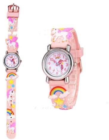ISABELLA MOON Toys for 3-8 Year Old Girls Boys, Toddler Watches Gifts for Kids 4-9 Birthday Gifts Learning Toys Glow in Dark Watch (Unicorn Pink)