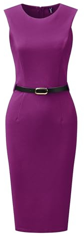 Allegra K Mujer Vestido De Tubo con Cinturón Cuello Redondo Sin Mangas Casual Vestidos De Oficina Púrpura M