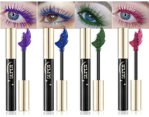 Riroenst Lot de 4 mascaras colorés - Cils volumineux - Séchage rapide - Longue durée - Pour le maquillage des yeux - Sans cruauté envers les animaux