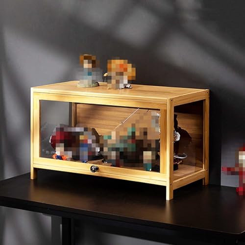 GLJTUO Figuren-Vitrine/Acryl-Vitrine, Vitrine mit Glastüren, Curio-Vitrine aus natürlichem Bambusmaterial, für Actionfiguren, Sammlerstück, 1 - 70 cm