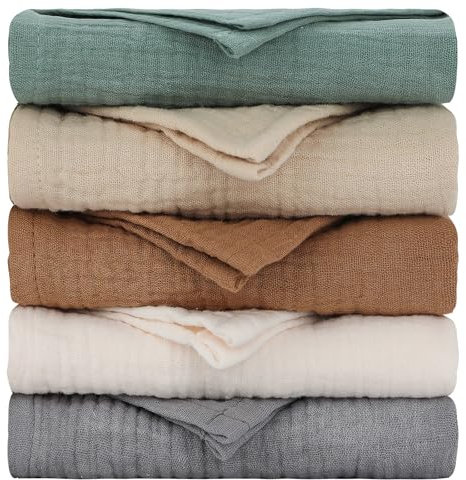 Chiowels Musselintücher Baby Erstausstattung,5 Stück Spucktücher 100% Baumwolle (60x60 cm),Mullwindeln Neugeborene,Weich und Atmungsaktiv,Baby Tücher für Jungen und Mädchen,Muslin Tücher 009