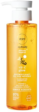 YOPE Gel douche illuminant à la vitamine C, acide aha, régénéré, 97% d'ingrédients d'origine naturelle, végétalien, parfum orange, pêche, citron, 300 ml