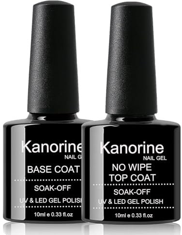 Kanorine Gel Polish 2x10ML No Wipe Top and Base Coat Shine Finish and Long Lasting Soak-Off NO-HEMA