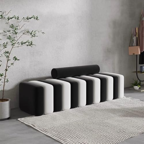 SUZEPER Modern Entryway Bench with Cylindrical Pillow,upholstered Foot Stools Ottoman,Comfy Cushion Shoe Changing Bench for Livingroom Bedroom Hallway(80x40x42cm(31x16x17inch), White Black)