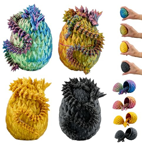 KAHAUS Draghi 3D nell’Uovo – Set di 4 Figurine Decorative da Collezione, draghi da 7 cm in grandi uova multicolori, elemento mobile, decorazione fantasy (14+)