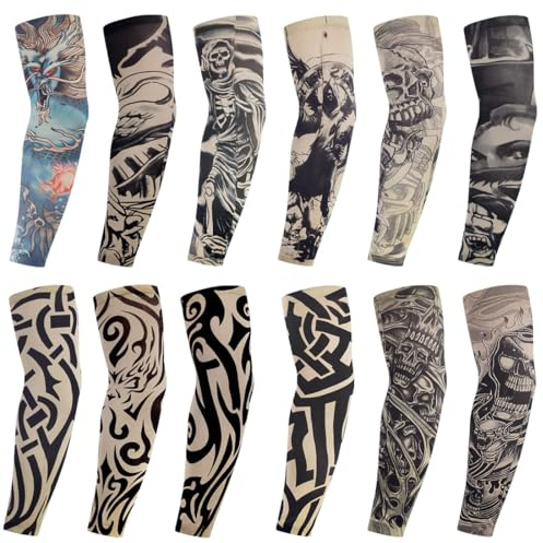 12 Pièces Tatouage Ephemere Homme, Faux Tatouage Homme, Tatouage Temporaire Manchettes De Bras Faux Tatouage Tatoo Pour Fête, Halloween, Carnaval