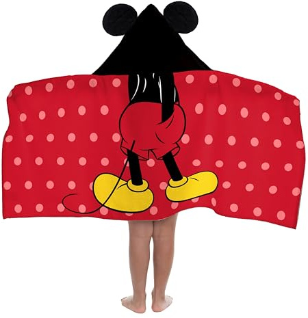 Jay Franco Kids Hooded Towel – 22 x 51 Super Soft Bath Wrap with 3D Hood, Beach, Pool & Travel, Official Licensed Product, Red - Mickey Mouse