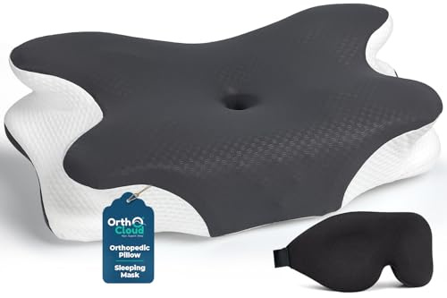 OrthoCloud Orthopedic Pillow for Neck and Shoulder Pain, Cervical Memory Foam Neck Pillow, Back & Front Sleeper, Ergonomic Butterfly Pillows - Free Eye Mask for Deep Sleep